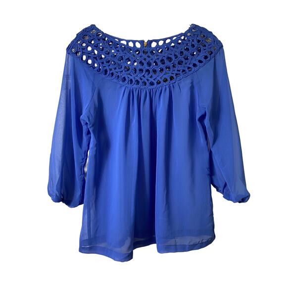 2/$15 Umgee Size Small‎ 3/4 Sleeve Blue Sheer Top (2508) - Picture 1 of 5